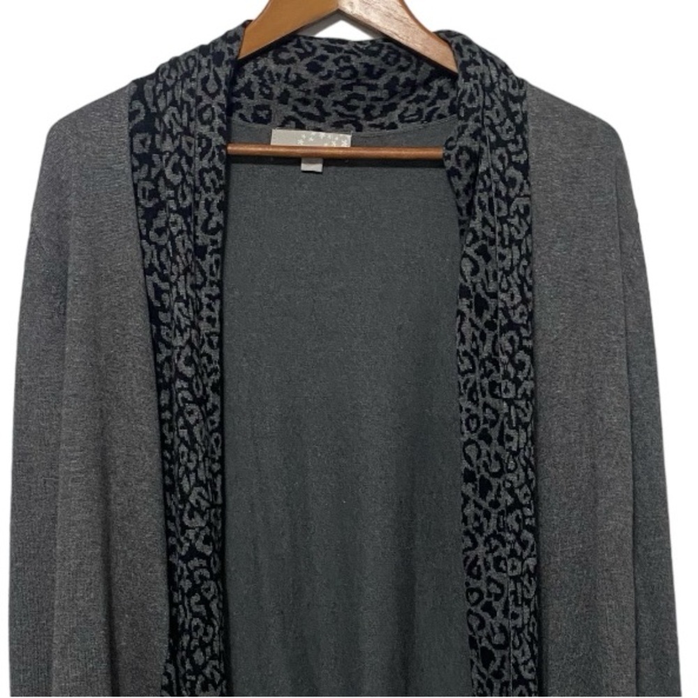 Carolyn Taylor Open Front Cardigan Women’s Size L Leopard Print Collar - Picture 3 of 9